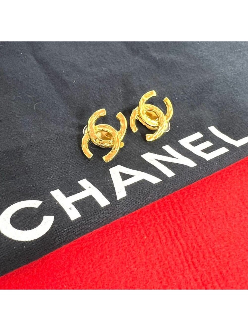 Chanel Vintage CC Logo Earrings Ear Cuff Gold